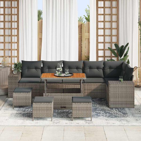 vidaXL Set Divano da Giardino con cuscino 10 pcs Grigio polyrattan