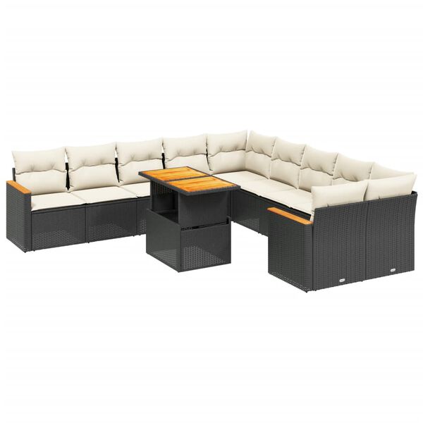 vidaXL Set Divani da Giardino 11 pz con Cuscini in Polyrattan Nero