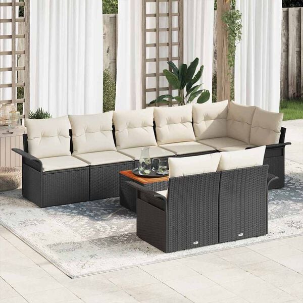 vidaXL Set Divano da Giardino con cuscino 9 pcs Nero polyrattan