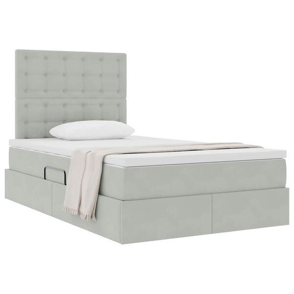vidaXL Letto con contenitore e materasso Grigio chiaro 120 x 190 cm