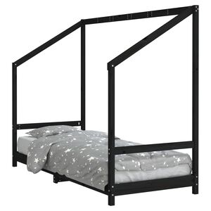vidaXL Giroletto per Bambini Nero 80x200 cm in Legno Massello di Pino