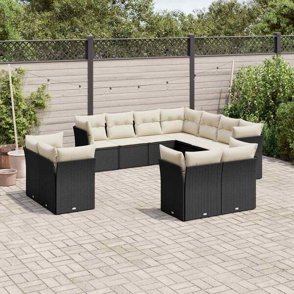 vidaXL Set Divani da Giardino 11 pz con Cuscini in Polyrattan Nero