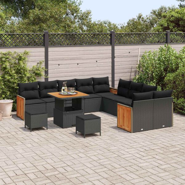 vidaXL Set Divano da Giardino con cuscino 13 pcs Nero