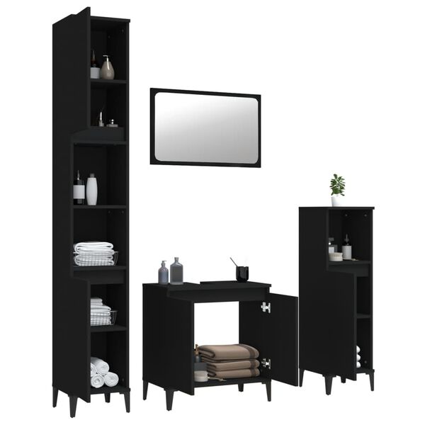 vidaXL Set Mobili da Bagno 4 pz Nero in Legno Multistrato