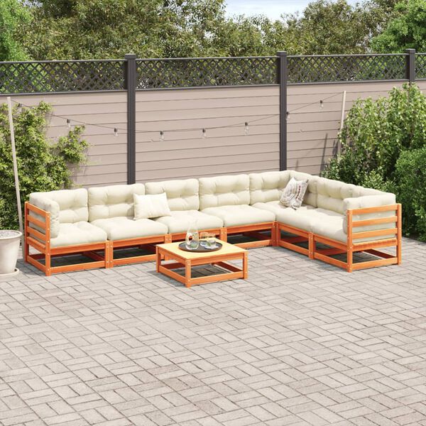 vidaXL Set Divani Giardino 8 pz con Cuscini Marrone Cera Massello Pino