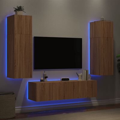vidaXL Mobili TV a Muro con LED 6pz Rovere Sonoma Legno Multistrato
