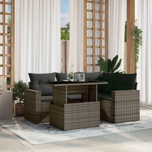 vidaXL Set Divano da Giardino 5 pz con Cuscini Grigio in Polyrattan