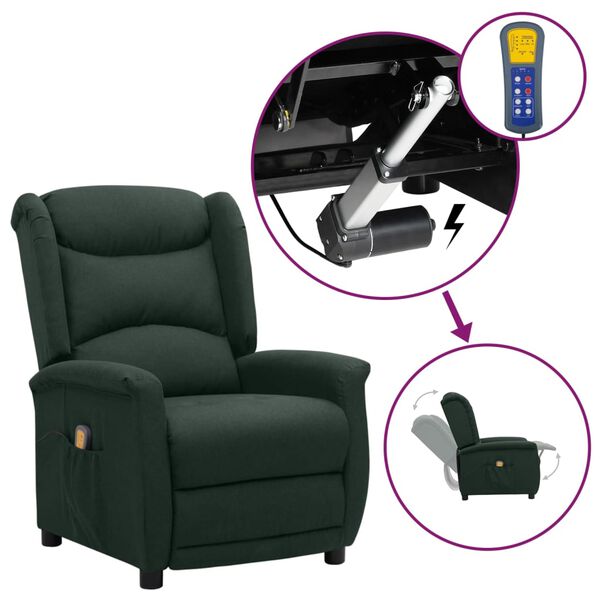 vidaXL Poltrona Alzapersona Massaggiante Verde Scuro Tessuto