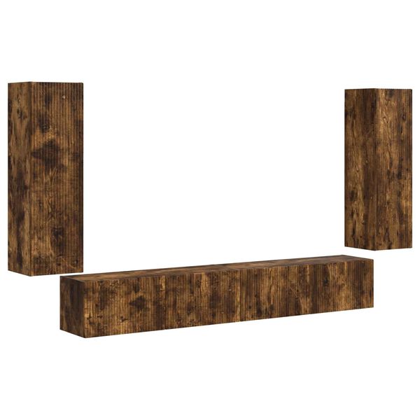 vidaXL Set di Mobiletto da TV a Parete 4 pcs Rovere fum&eacute;