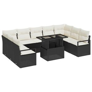 vidaXL Set Divano da Giardino 10 pcs Nero e crema polyrattan