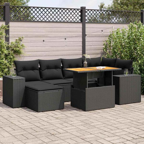 vidaXL Set Divani da Giardino con Cuscini 7pz Nero Polyrattan