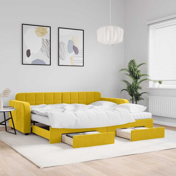 vidaXL Divano Letto Estraibile con Cassetti Giallo 90x200cm in Velluto