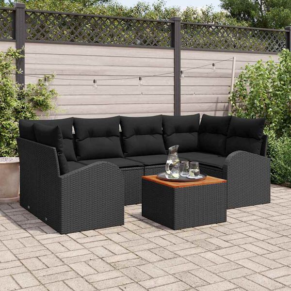 vidaXL Set Divano da Giardino 7 pcs Nero Poly Rattan
