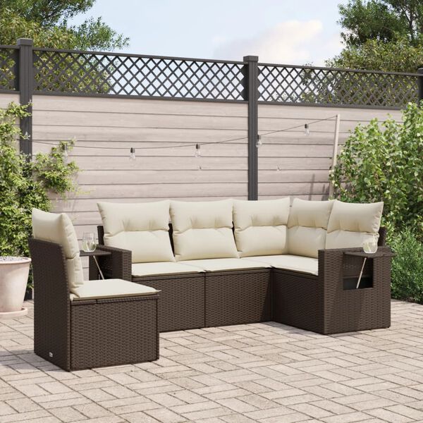 vidaXL Set Divano da Giardino 5 pz con Cuscini Marrone in Polyrattan