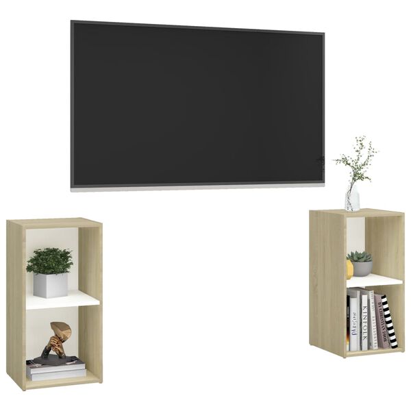 vidaXL Mobili TV 2 pz Bianco e Rovere 72x35x36,5 cm Legno Multistrato