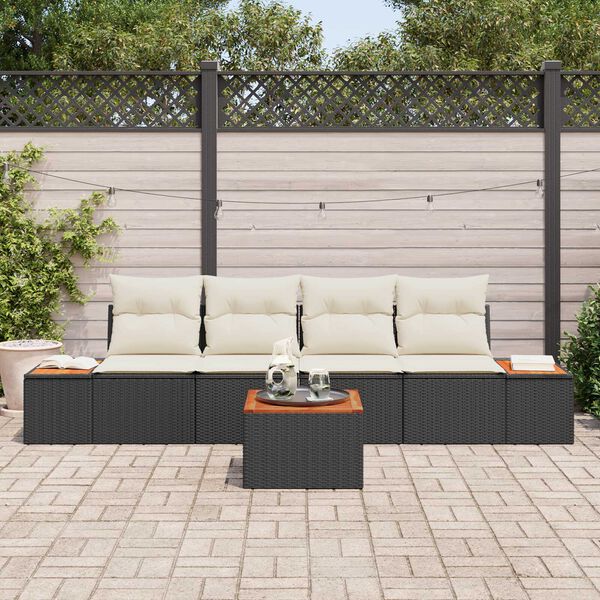 vidaXL Set Divano da Giardino con cuscino 5 pcs Nero Poly Rattan