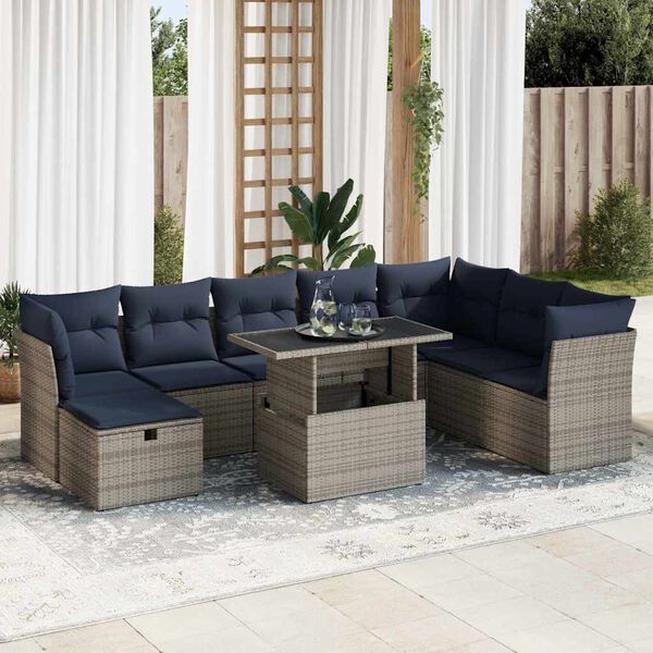 vidaXL Set Divano da Giardino 9pz con Cuscini Grigio Polyrattan Acacia