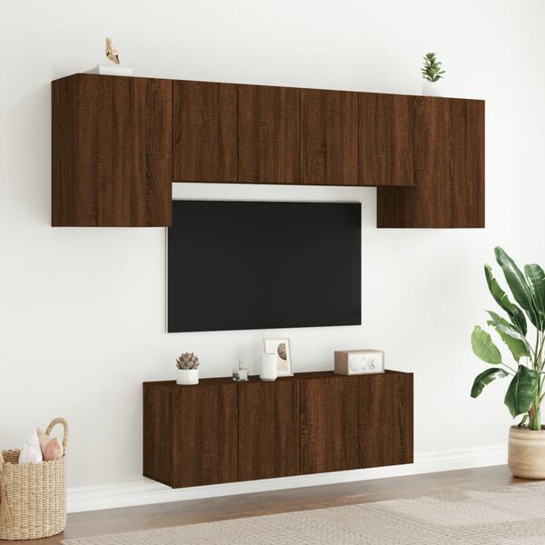vidaXL Mobili TV a Muro 6pz Rovere Marrone in Legno Multistrato
