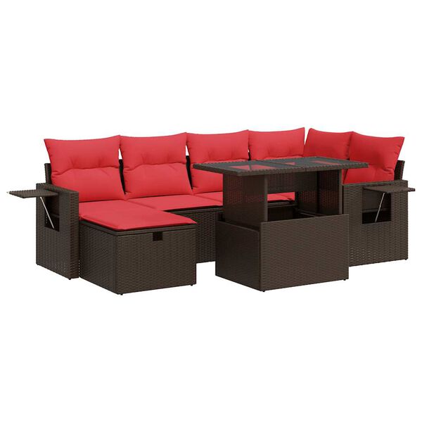 vidaXL Set Divani da Giardino con Cuscini 7pz Marrone Polyrattan Acacia