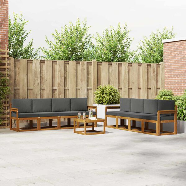 vidaXL Set di divani da esterno con cuscino 9 pcs Naturale e Antracite