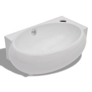 vidaXL Lavello Ceramica con Foro Rubinetto e Troppo Pieno Bianco