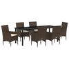 vidaXL Set da Pranzo per Giardino con cuscino 7 pcs Marrone polyrattan