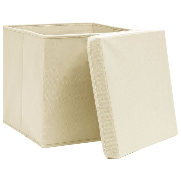 vidaXL Scatole Portaoggetti con Coperchi 10pz Crema 32x32x32cm Tessuto