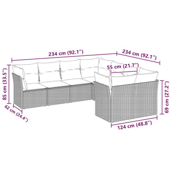 vidaXL Set Divano da Giardino 8pz con Cuscini Grigio Chiaro Polyrattan