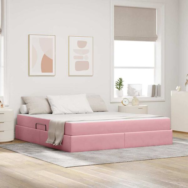 vidaXL Letto con contenitore e materasso Rosa 160 x 200 cm Velluto