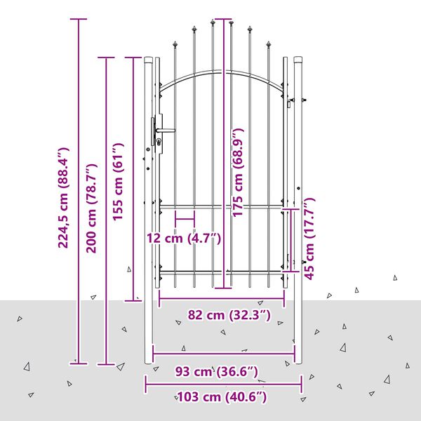 vidaXL Cancello da giardino con blocco Grigio 175 x 100 cm Acciaio