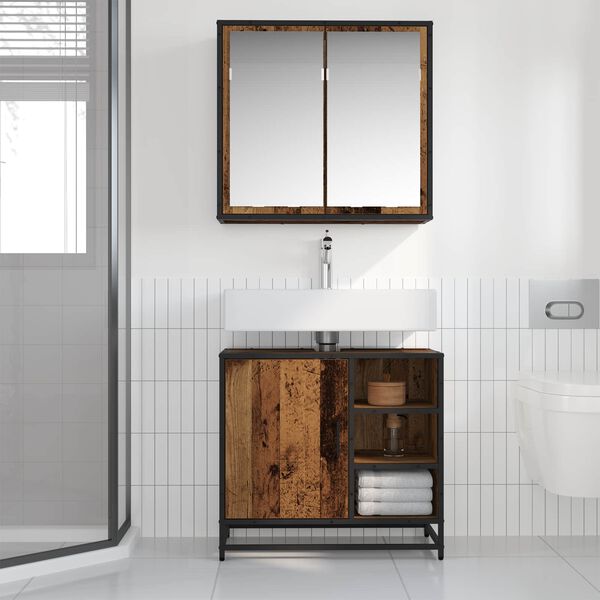 vidaXL Set di mobili per il bagno con lo scaffale 2 pcs Legno vecchio