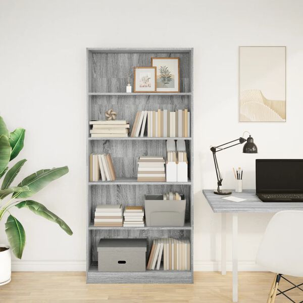 vidaXL Libreria Grigio Sonoma 80x24x176 cm in Legno Multistrato