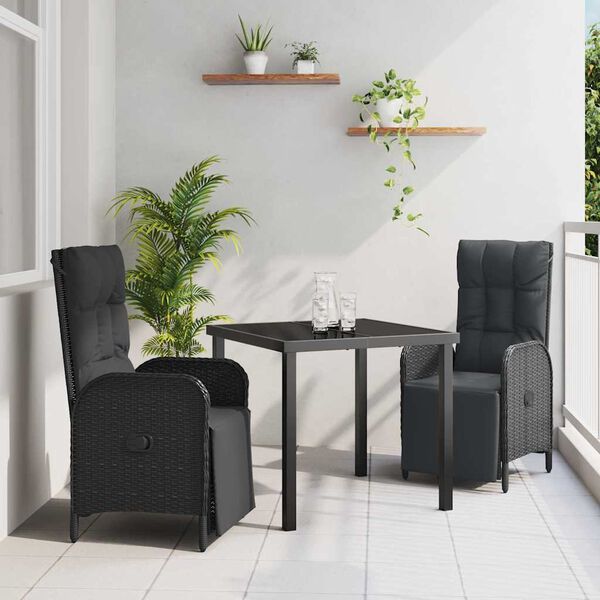 vidaXL Set da Pranzo per Giardino con cuscino 3 pcs Nero polyrattan