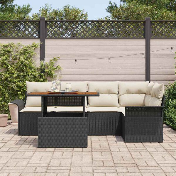 vidaXL Set Divano da Giardino con cuscino 6 pcs Nero e crema