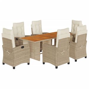 vidaXL Set da Pranzo da Giardino 7 pz con Cuscini Beige in Polyrattan