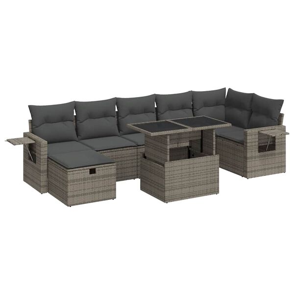 vidaXL Set Divano da Giardino 8 pz con Cuscini Grigio in Polyrattan
