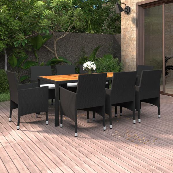 vidaXL Set Mobili da Pranzo per Giardino 9 pz in Polyrattan Nero