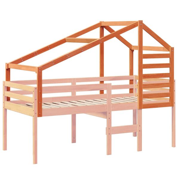 vidaXL Tetto Letto Bambini Marrone Cera 188x97x113 Legno Massello Pino
