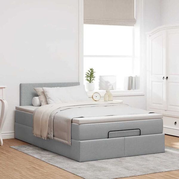 vidaXL Pouf Letto con Materasso Grigio Chiaro 120x200 cm in Tessuto