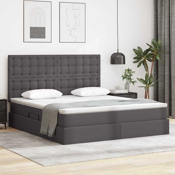 vidaXL Letto con Contenitore Grigio 160 x 200 cm Pelle Sintetica