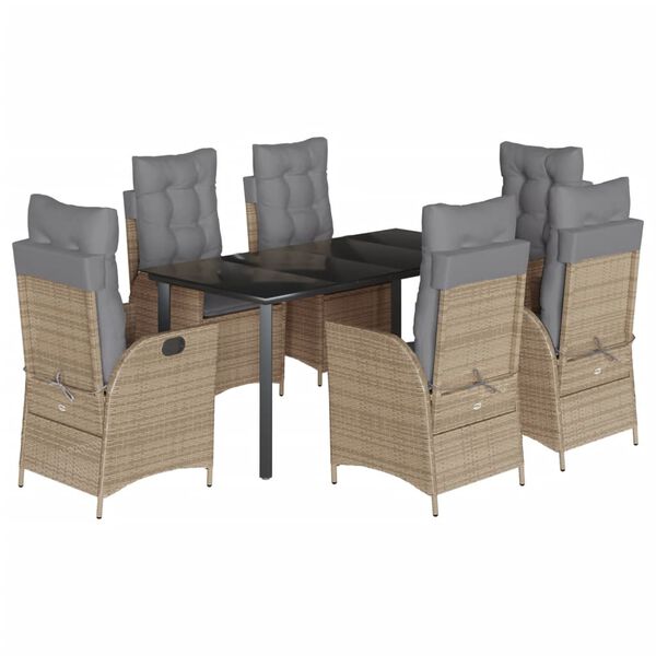 vidaXL Set da Pranzo da Giardino 7 pz con Cuscini Beige in Polyrattan