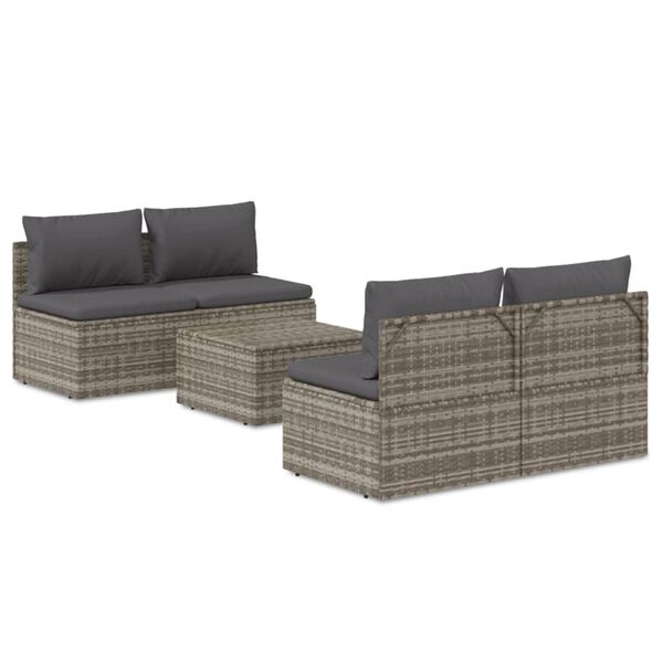 vidaXL Set Divani da Giardino 5 pz con Cuscini in Polyrattan Grigio