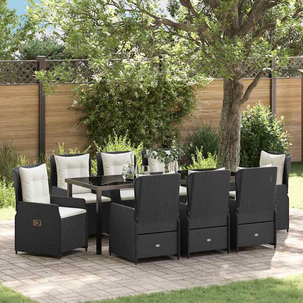 vidaXL Set da Pranzo per Giardino 9 pcs Nero polyrattan