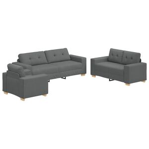 vidaXL Divano 3 pz Grigio scuro Tessuto misto lino