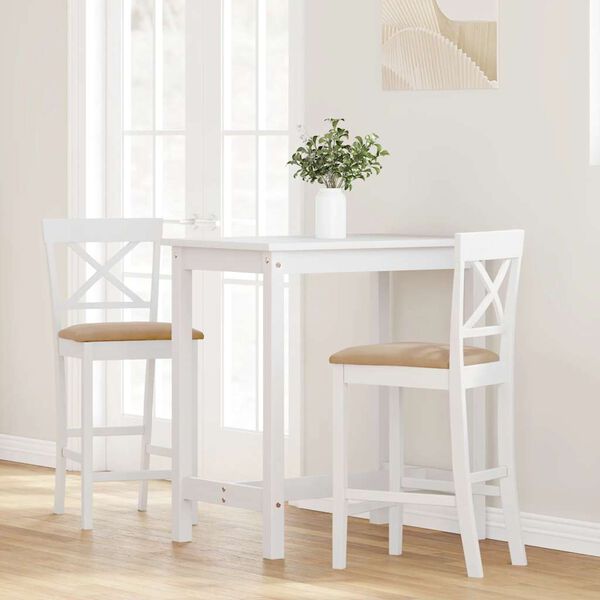 vidaXL Sgabelli da Bar con Cuscini 2 pz Bianco Legno Massello di Hevea