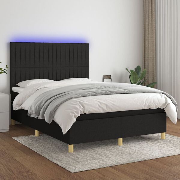 vidaXL Letto a Molle con Materasso e LED Nero 140x200 cm in Tessuto