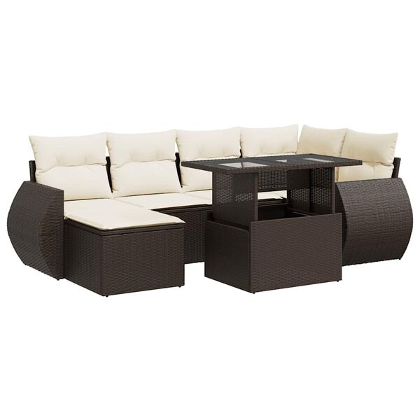 vidaXL Set Divani da Giardino 7 pz con Cuscini Marrone in Polyrattan