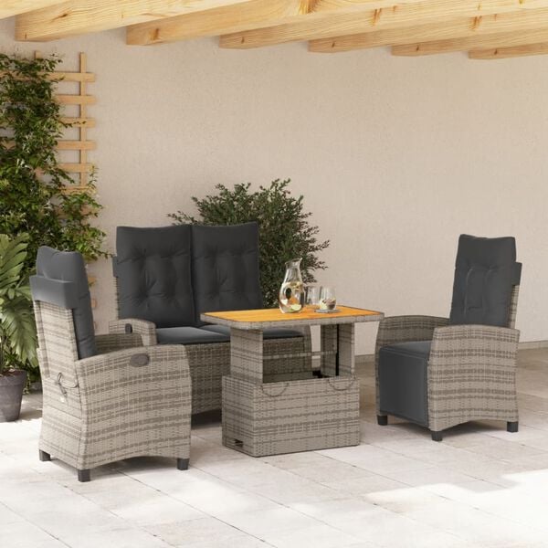 vidaXL Set da Pranzo da Giardino 4 pz con Cuscini in Polyrattan Grigio