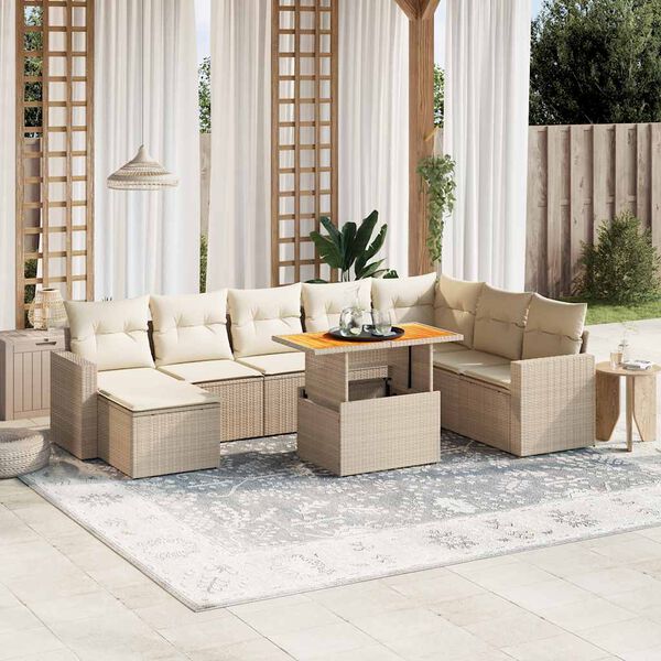 vidaXL Set Divano da Giardino 9 pz con Cuscini Beige in Polyrattan