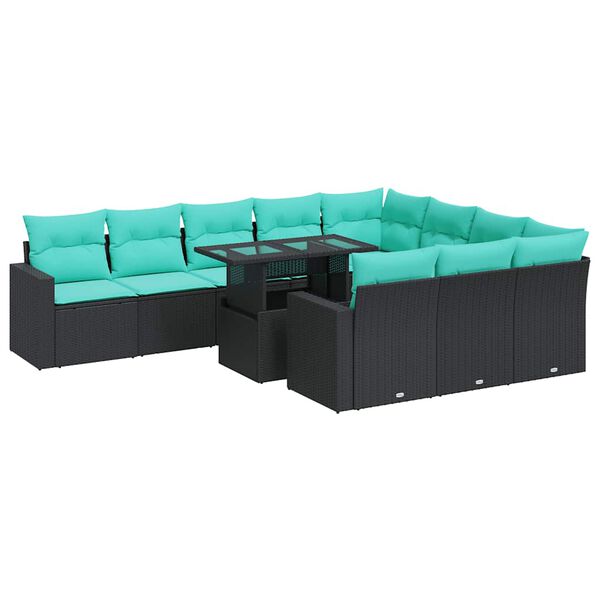 vidaXL Set Divani Giardino 11 pz con Cuscini Polyrattan Nero Acacia